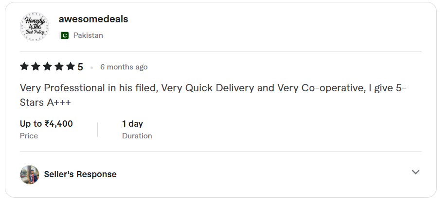Fiverr Client Review 1